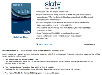 Re: chase slate 0% transfer...lies - myFICOÂ® Forums