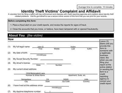 federal stock trade commission identity theft affidavit