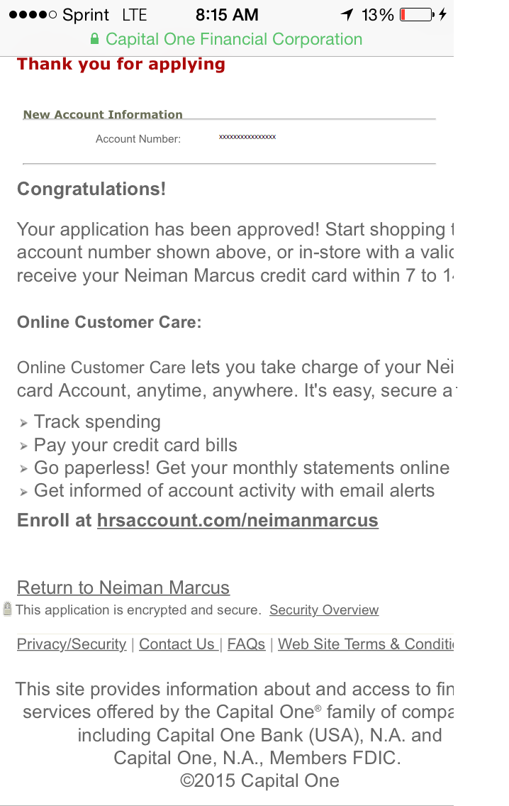 Instant Neiman Marcus Credit Card Approval - myFICO® Forums - 3829082