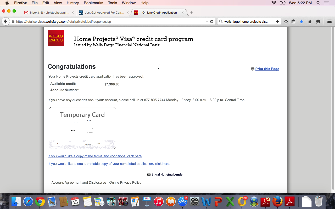 Wells Fargo Home Projects Visa Approved