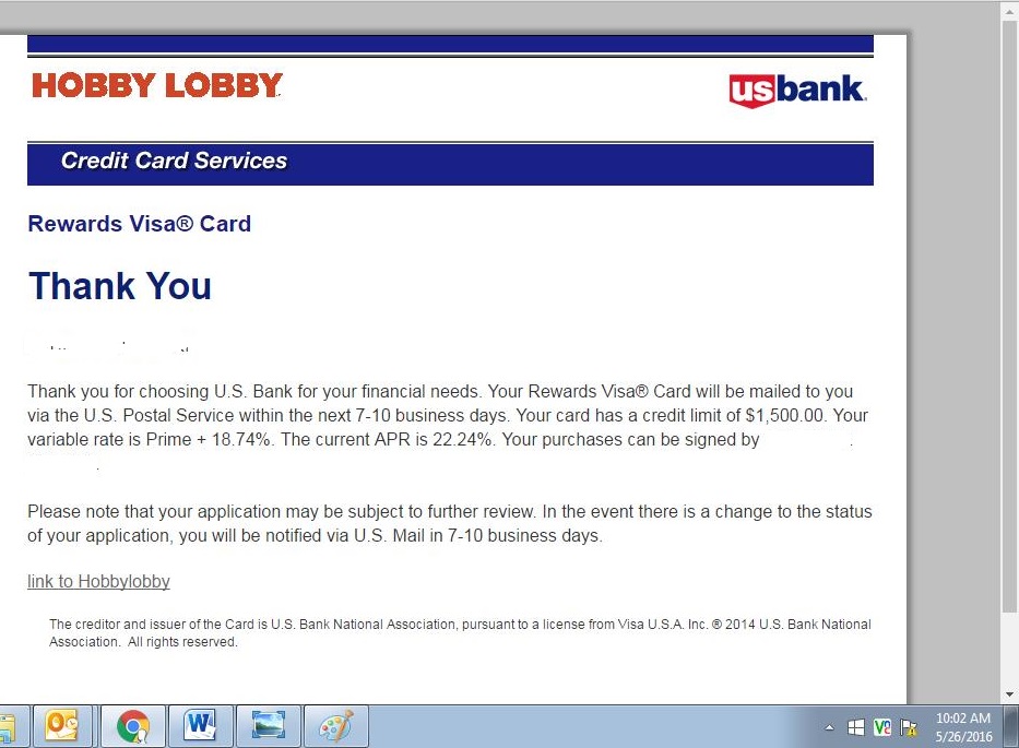hobby lobby credit card score needed