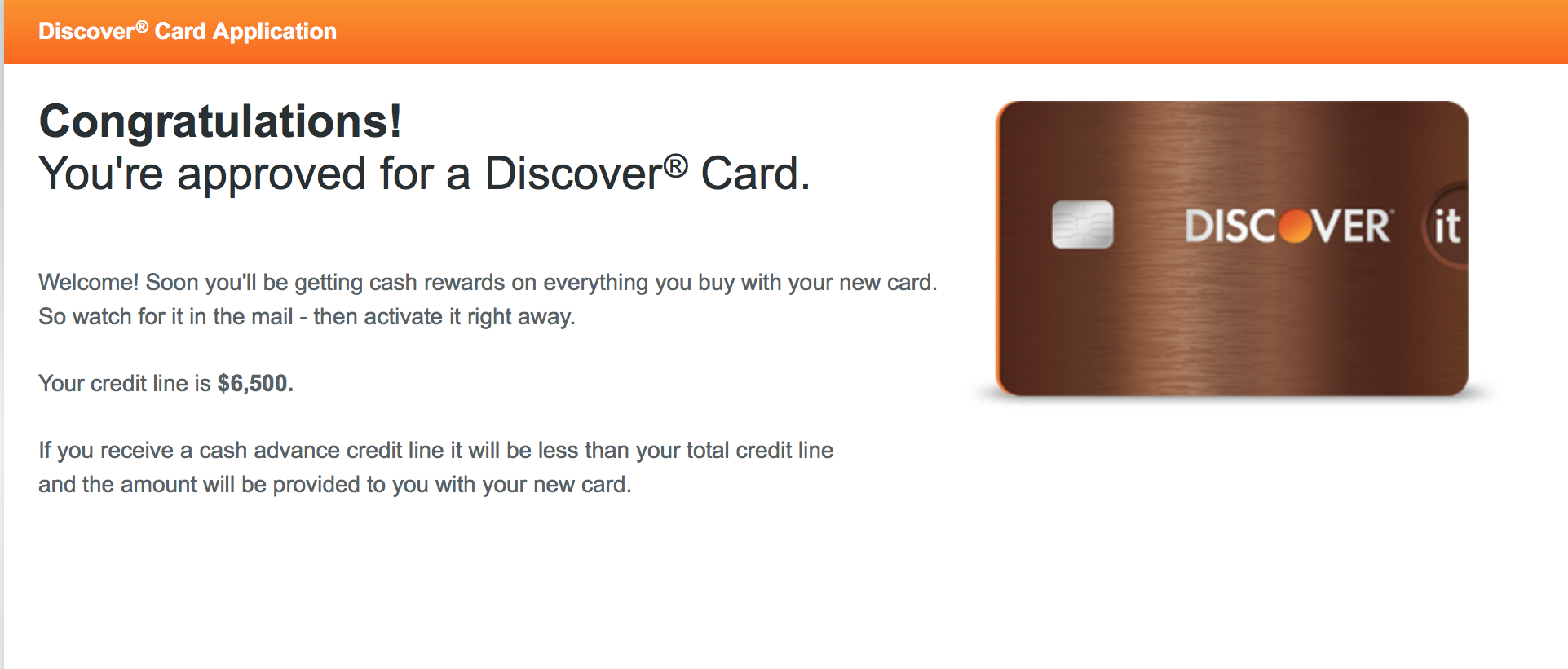 DISCOVER IT APPROVAL $6.5K SL - myFICO Forums - 4818475