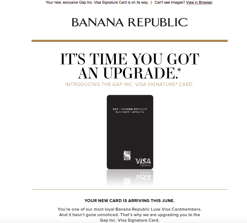 Banana Republic Luxe Visa upgraded to $6k — will I... - myFICO® Forums -  5167709
