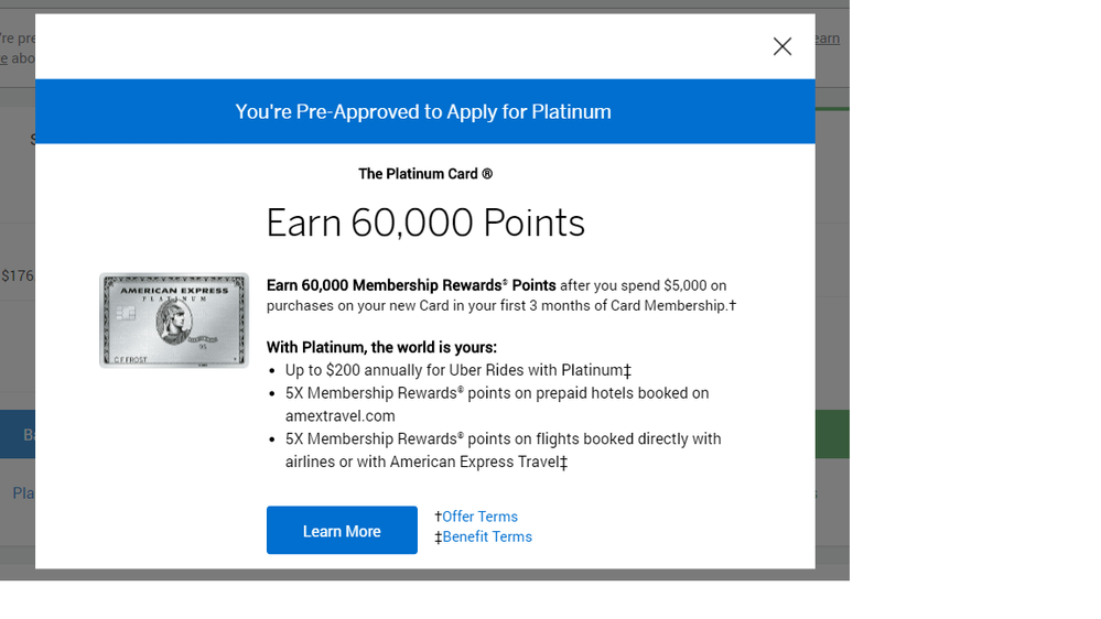 American Express Platinum Pre Approved Offer Popup Myfico Forums 5289582