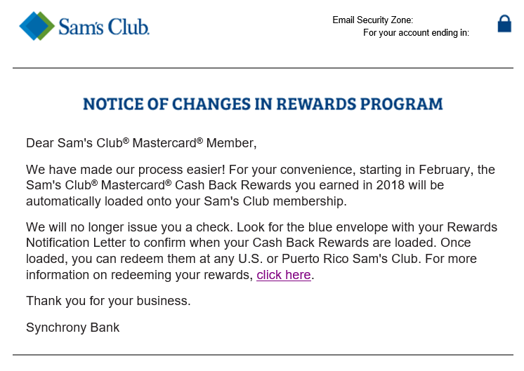 Changes to Sam's Club MasterCard Rewards Redemptio... - myFICO® Forums -  5448905