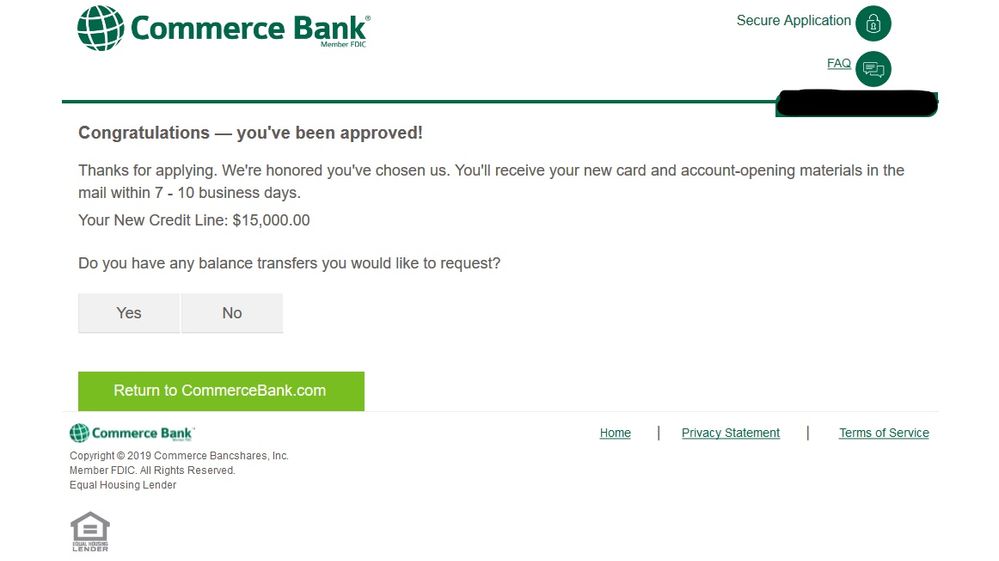 Commerce Bank Instant Approval!