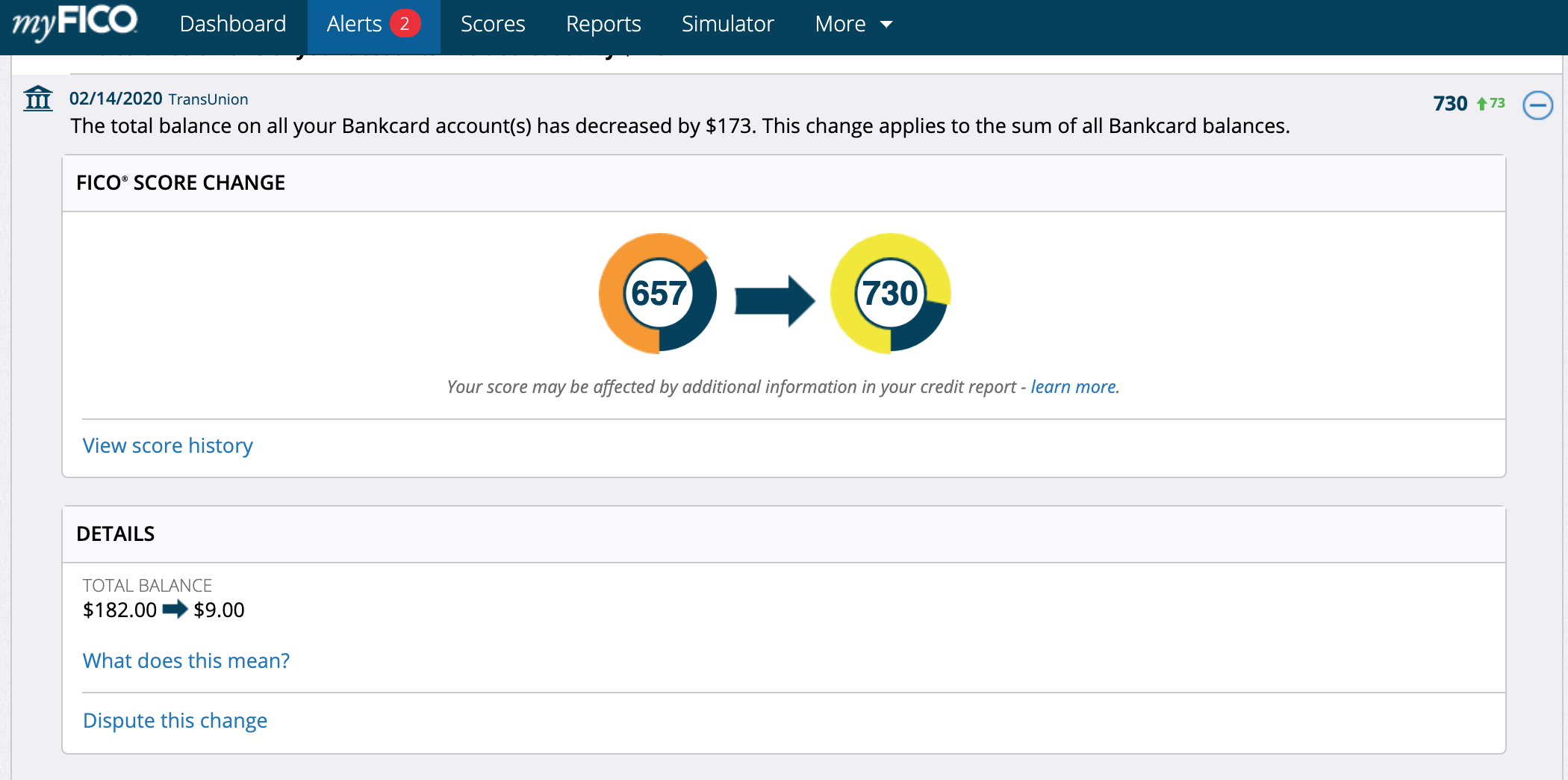 TU FICO-8 657 > 730 but same ULT%...? - myFICO® Forums - 5919162
