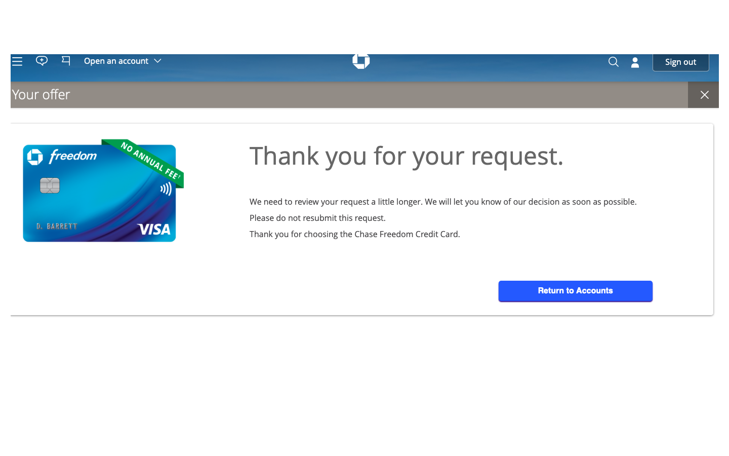 Chase Freedom Application Denied. Called Recon 2X. myFICO® Forums