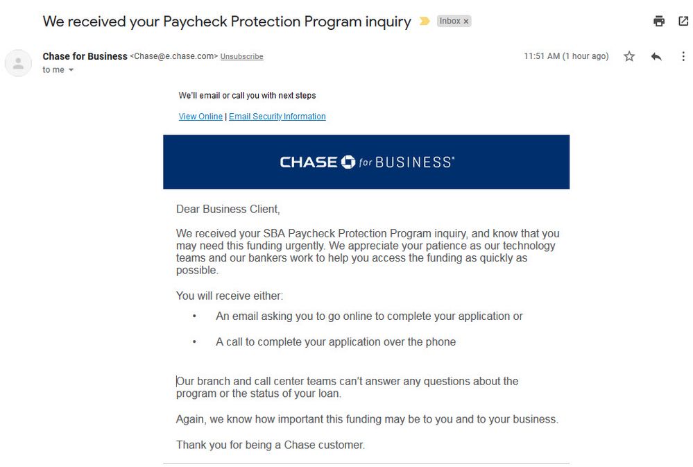 Chase email response