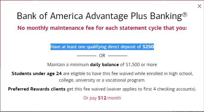 Bank of america maintenance shop fee