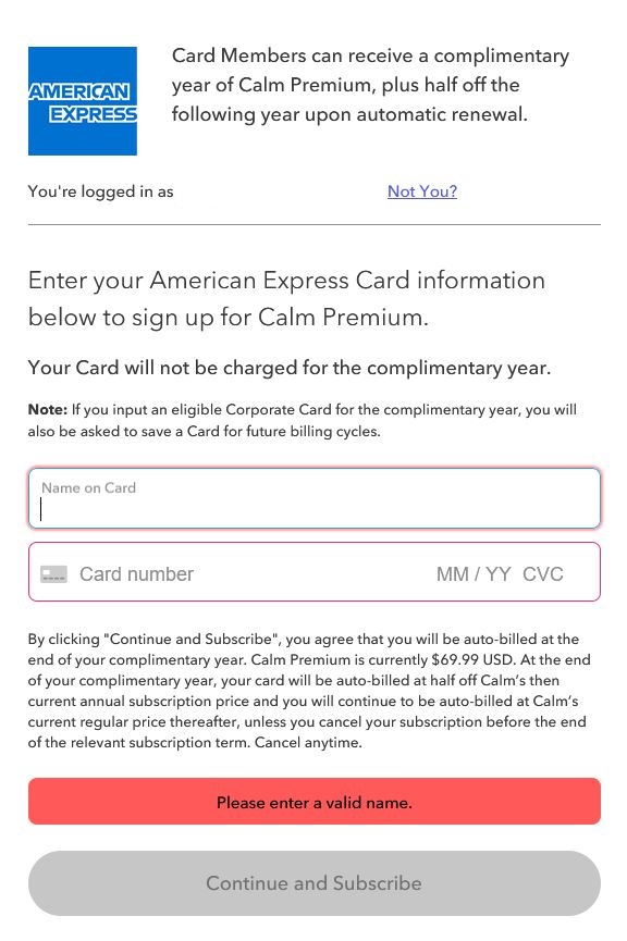 Amex promotion "Calm" app free trial year Page 3 myFICO® Forums