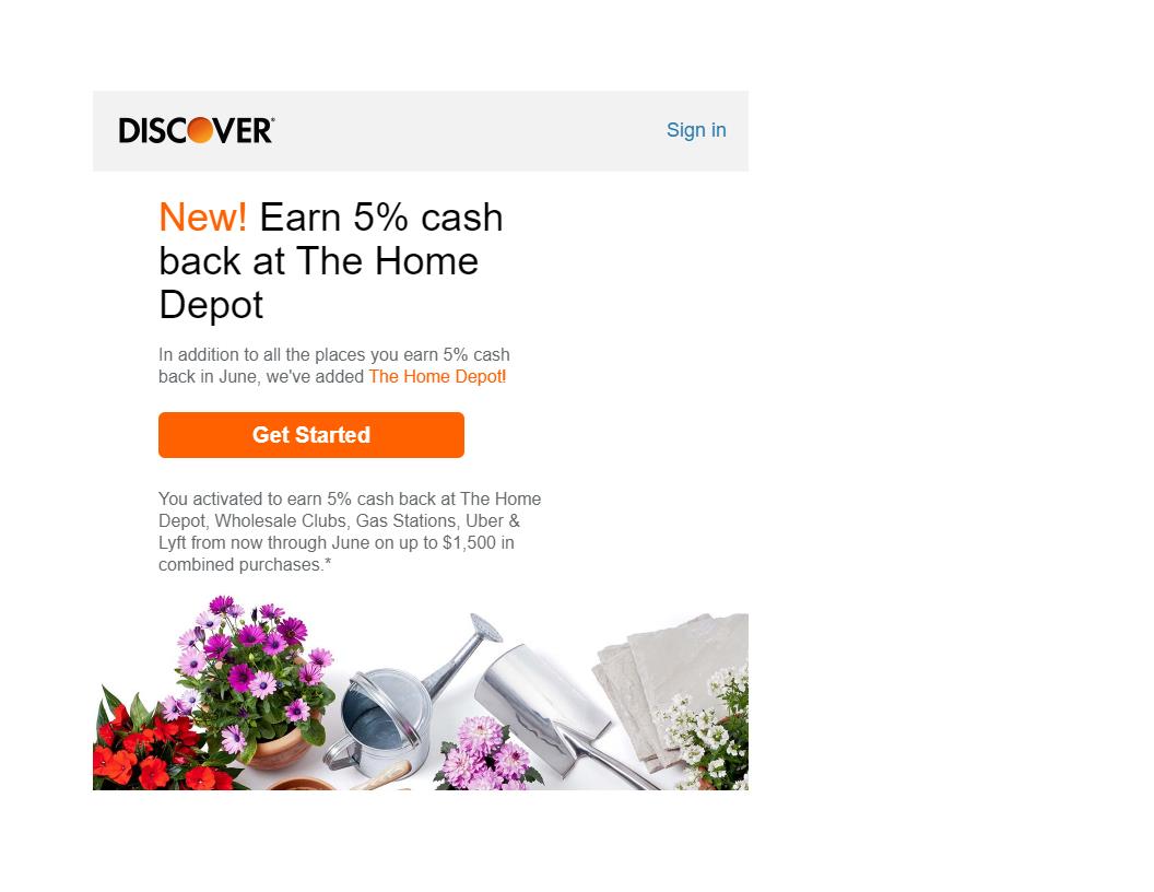 DIscover card 5% Home Depot - myFICO® Forums - 6039609