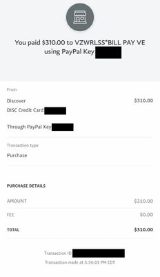 How the transaction appears on the PayPal app