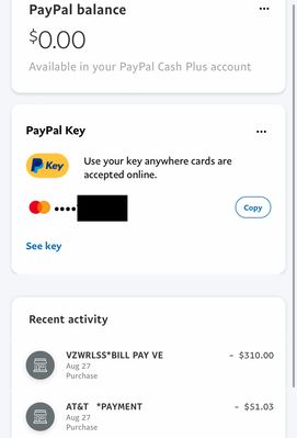 How PayPal key appears in the paypal app