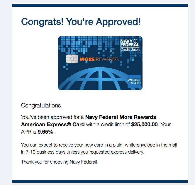 Navy Fed More Rewards AmEx Approval! 25k / 9.65% A... - myFICO® Forums -  6200483