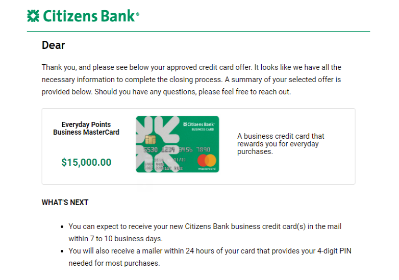 Citizens Bank Business Card APPROVED! - myFICO® Forums - 6247489