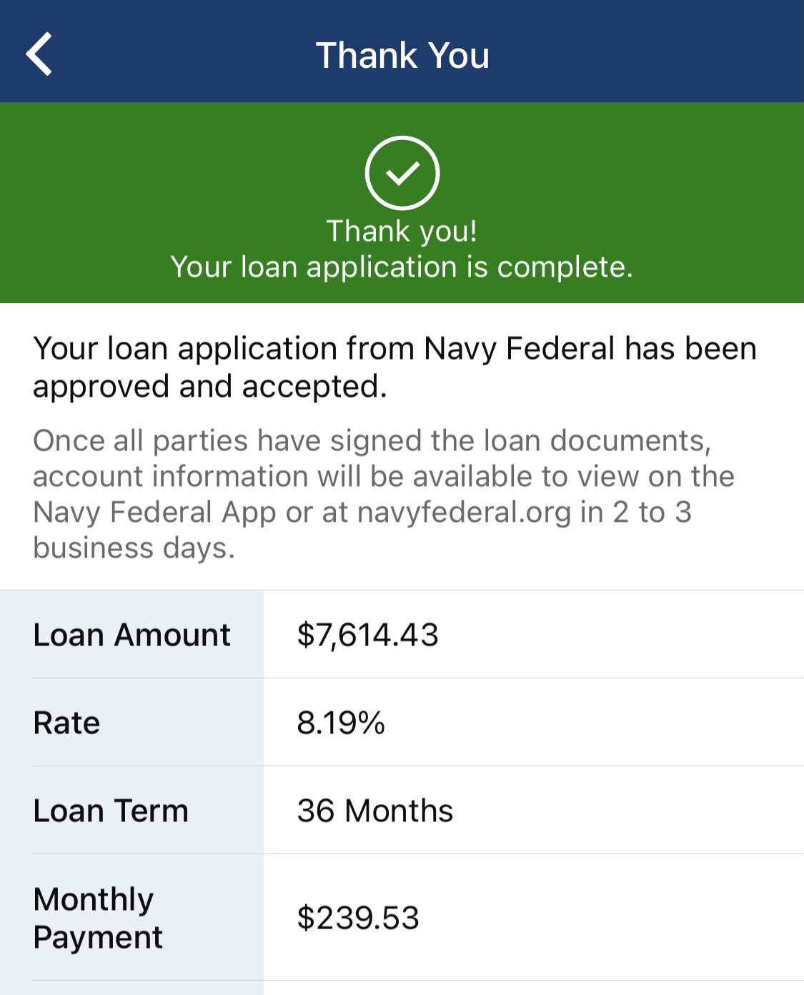 Navy Federal Auto Refinance APPROVED - myFICO® Forums - 6253666