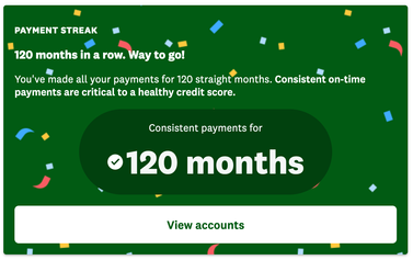 120 months of consistent payments
