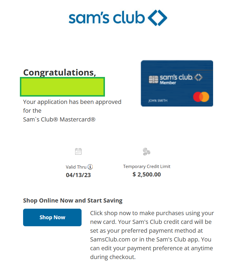 Sam's Club Synchrony Mastercard Auto approved $250... - myFICO® Forums -  6662133