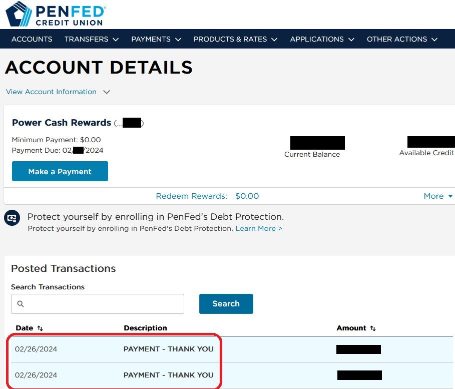 PSA Penfed credit card payments disappearing! - myFICO® Forums - 6742231