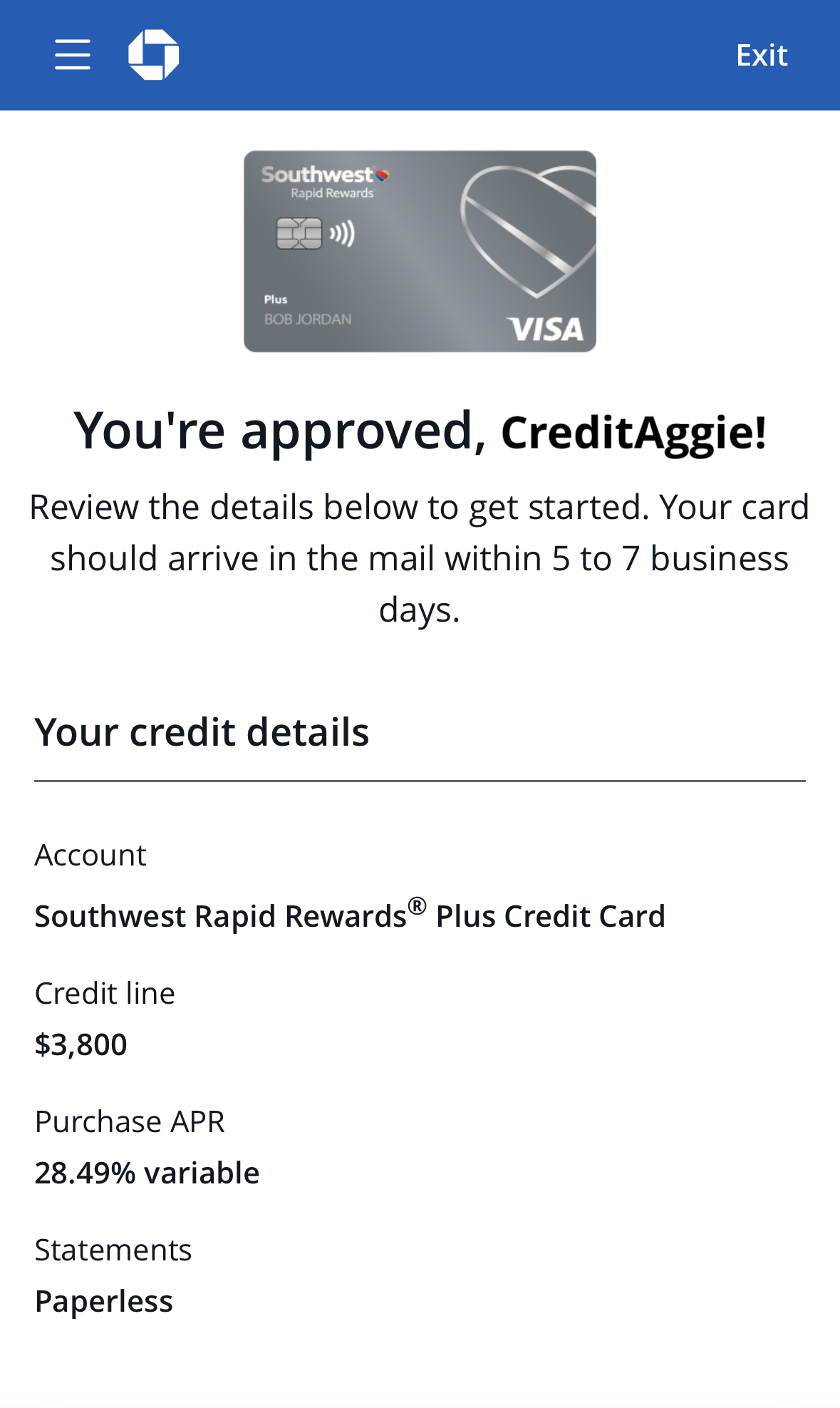 Chase Southwest Rapid Rewards Plus $3800 SL + 100K... - myFICO® Forums