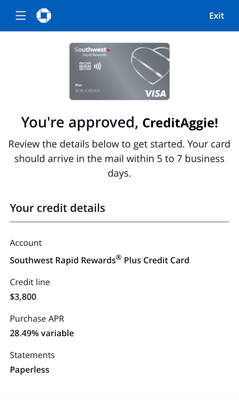 Chase Southwest Rapid Rewards Plus $3800 SL + 100K... - myFICO® Forums